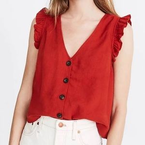 Madewell Ruffle-Strap Button-Up Tank Top